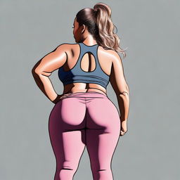 This high-quality digital art image features a woman with a voluptuous figure wearing tight leggings