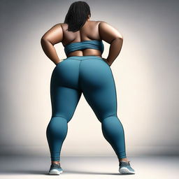 This high-quality digital art image features a woman with a voluptuous figure wearing tight leggings