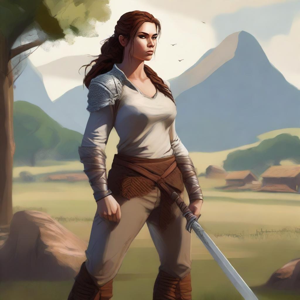 A high-quality digital art image illustrating a female human barbarian