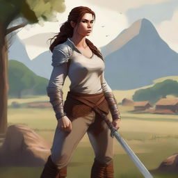 A high-quality digital art image illustrating a female human barbarian