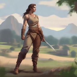 A high-quality digital art image illustrating a female human barbarian