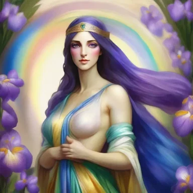In Greek mythology, the goddess Iris is often described wearing a gown of nonsolid colors, representing the spectrum of colors found in a rainbow.