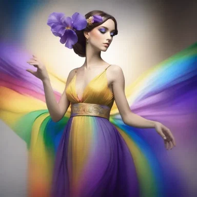In Greek mythology, the goddess Iris is often described wearing a gown of nonsolid colors, representing the spectrum of colors found in a rainbow.