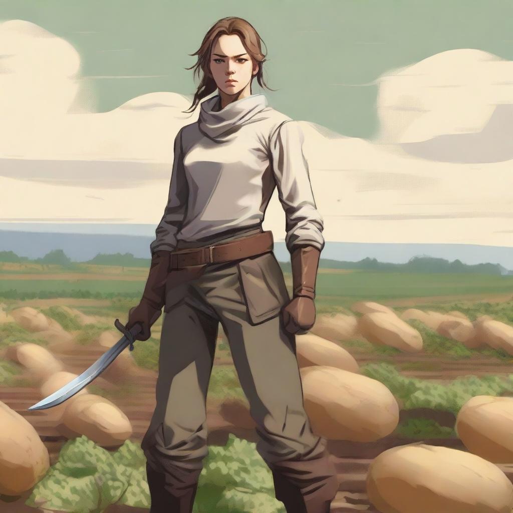 A high-quality digital art image portrays an androgynous human fighter