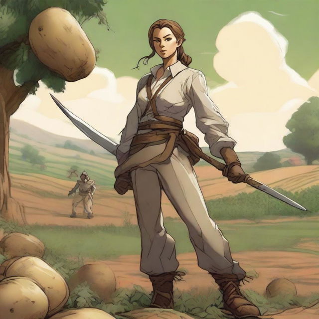 A high-quality digital art image portrays an androgynous human fighter