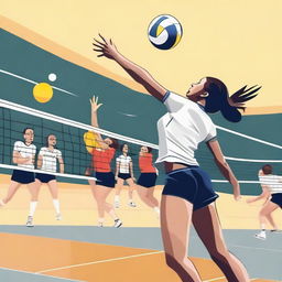 This is a high-quality digital art image showcasing a moment in a volleyball game