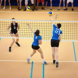 This is a high-resolution photograph capturing a real-life volleyball match