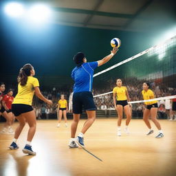 This is a high-resolution photograph capturing a real-life volleyball match