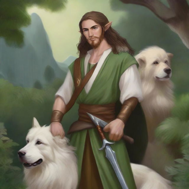 This is a high-quality digital art of a male half-elf druid