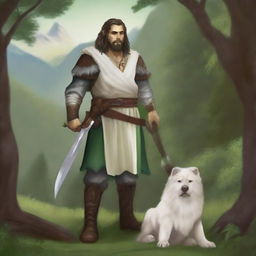 This is a high-quality digital art of a male half-elf druid