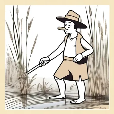 The cartoon featured a comedic character who cleverly used a bulrush from the sedge family to create makeshift tools.