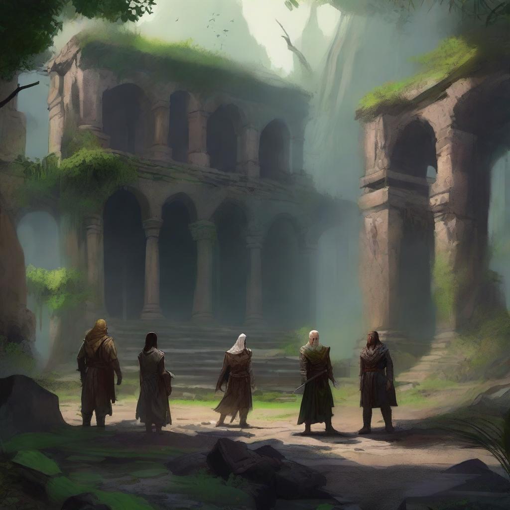 A high-resolution digital art image depicting a distant view of a Dungeons and Dragons scene