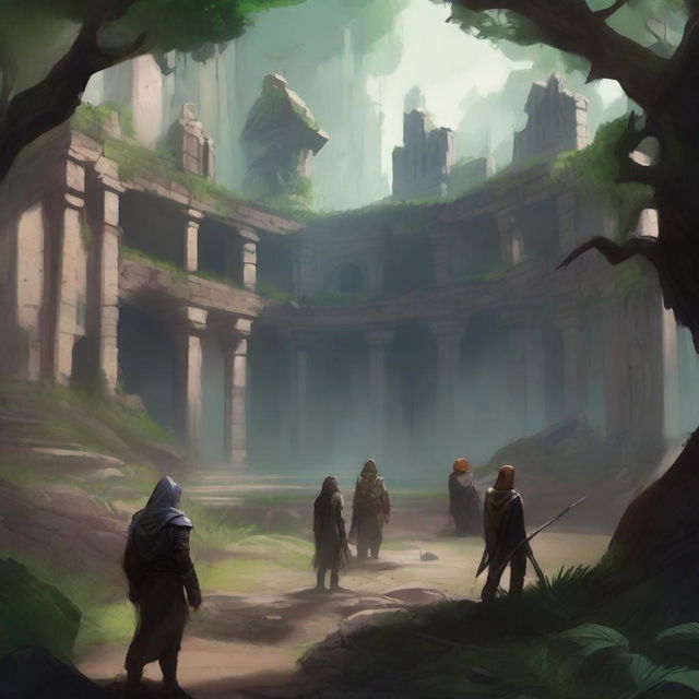 A high-resolution digital art image depicting a distant view of a Dungeons and Dragons scene