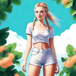 A high-quality digital art piece featuring an 18-year-old woman with blonde hair styled in a braid