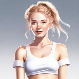 A high-quality digital art piece featuring an 18-year-old woman with blonde hair styled in a braid