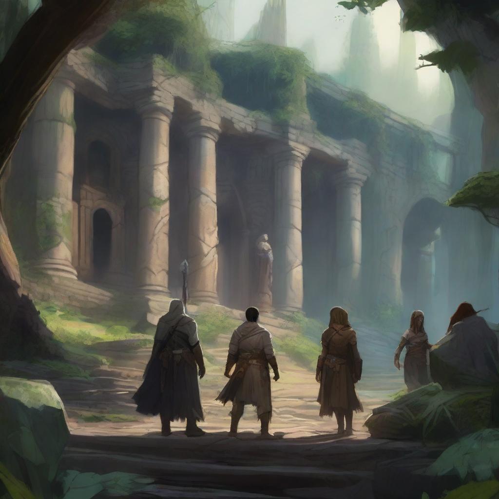 A detailed digital art image showcases a distant view of a Dungeons and Dragons tableau