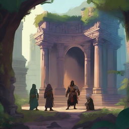 A high-quality digital art image depicts a distant view of a DND scene