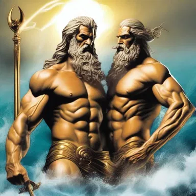 In Greek mythology, Zeus and Poseidon are commutable deities, often symbolizing power and control.