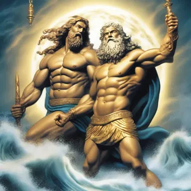 In Greek mythology, Zeus and Poseidon are commutable deities, often symbolizing power and control.