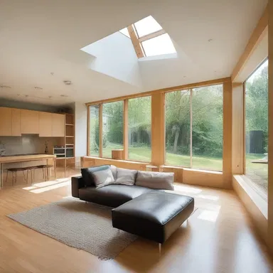 The open floor plan of the house allows for commutability of the furniture, allowing it to be rearranged in various ways to create different living spaces.
