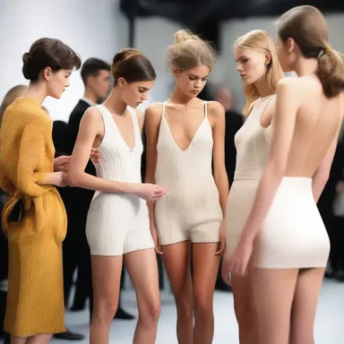 At the fashion show, the models engaged in friendly ribbing backstage, teasing each other about their outfits.