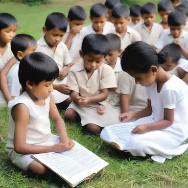 During the religious gathering, the children engaged in playful ribbing, teasing each other about their knowledge of scriptures.