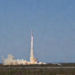 Five rockets that have finished launching from varying launch pad heights