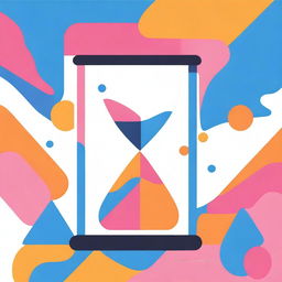 A striking drawing for a book cover about time optimization, using a palette of blue, orange, pink, and yellow