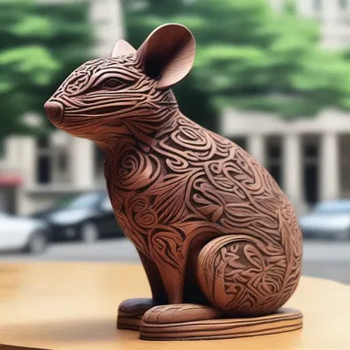 The artist skillfully used a rat-tail file to carve intricate designs on the wooden sculpture, giving it a unique and delicate touch.