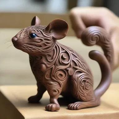 The artist skillfully used a rat-tail file to carve intricate designs on the wooden sculpture, giving it a unique and delicate touch.