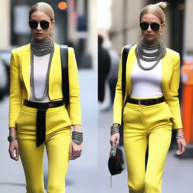 The fashion designer paired a rat-tail file necklace with a trendy outfit, creating a bold and edgy statement.