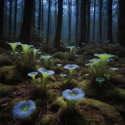 Night Howlers: Mystical and eerie forest filled with carnivorous plants known as Night Howlers, they emit a radiant blue light illuminating the darkness around.