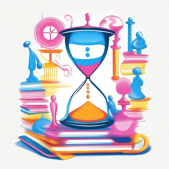 A high-definition, professionally drawn image for a book cover representing optimization of time, life, and work