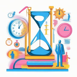 A high-definition, professionally drawn image for a book cover representing optimization of time, life, and work