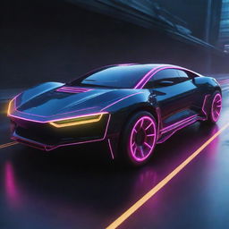 Electropunk vehicles pulsating with electric energy; sleek design with neon lights highlighting their edges, powered by visible high-voltage electric engines, and leaving trails of multicolored energy in their wake.