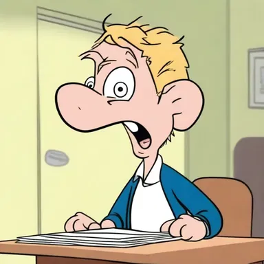 The character's facial expression was signally exaggerated to convey surprise in the cartoon.