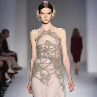 The designer skillfully intertwined the fabric to create an intricate knot on the dress.