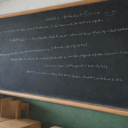 Chalk-written electronic formulas covering a blackboard in a well-lit classroom