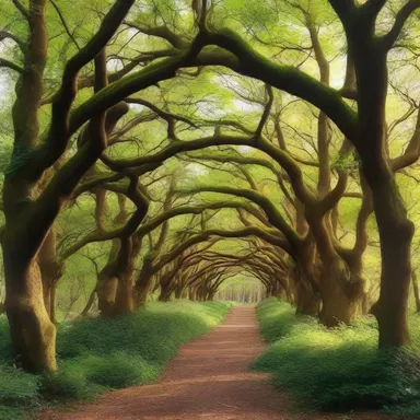 In the magical forest, the trees reached out with their branches and intertwined to create enchanting archways.