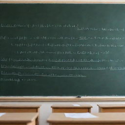 Chalk-written electronic formulas covering a blackboard in a well-lit classroom