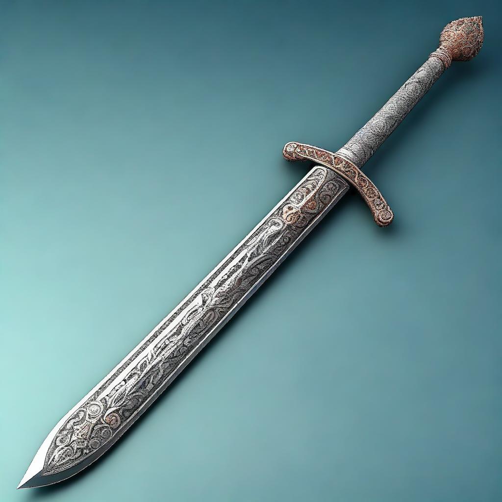 A high-quality digital rendering of a powerful sword