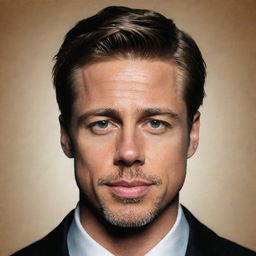 Create a portrait of a male figure blending the features of Brad Pitt and Ryan Gosling with an intriguing expression.