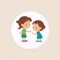 Generate a logo featuring a small girl and a small boy interacting playfully together, conveying innocence and friendliness.