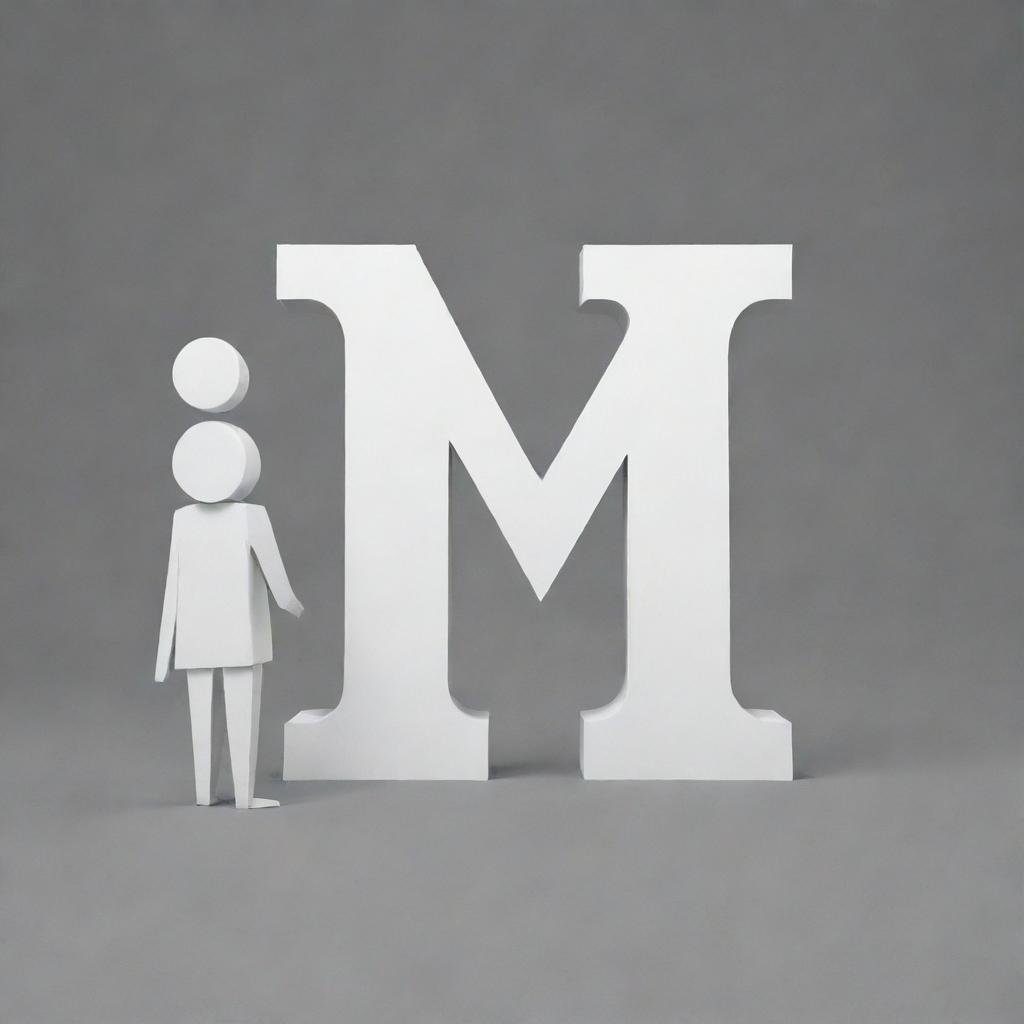 Two characters 'M' and 'I' standing out prominently on a gray background, both characters rendered in white.