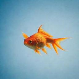 A solitary goldfish swimming gracefully in crystal-clear water, brilliantly illuminated by radiant light from above.