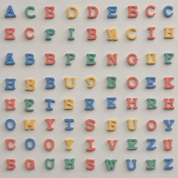 Display the English alphabet from A to Z, with five letters on each line.