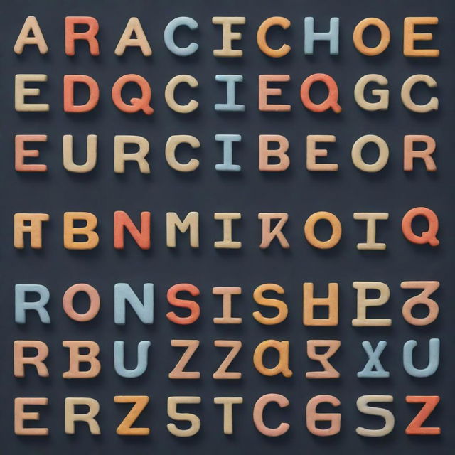 Display the English alphabet from A to Z, with five letters on each line.