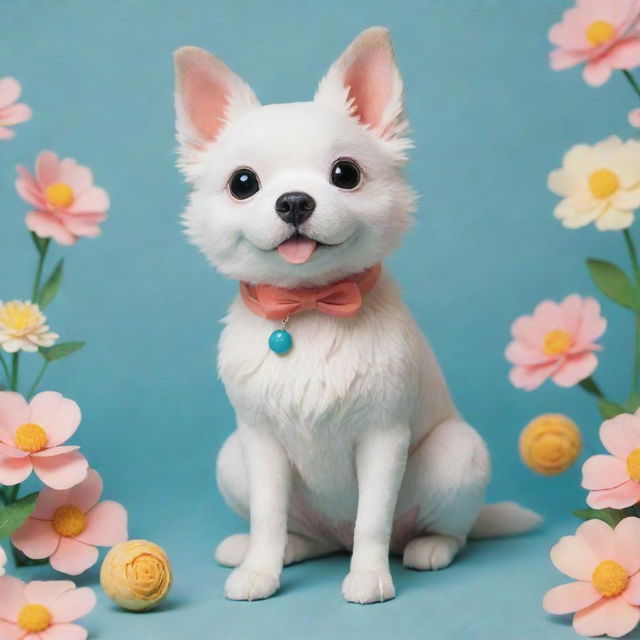 A whimsical Studio Ghibli style dog, showcasing soft, dreamy colors and abundant detailing.