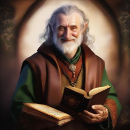 An enchanting digital art piece illustrating a hobbit cleric from the trickery domain