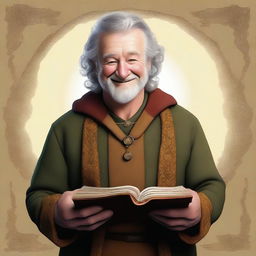 This is an expertly crafted digital art image of a hobbit cleric from the trickery domain, who bears a striking resemblance to a young Robin Williams